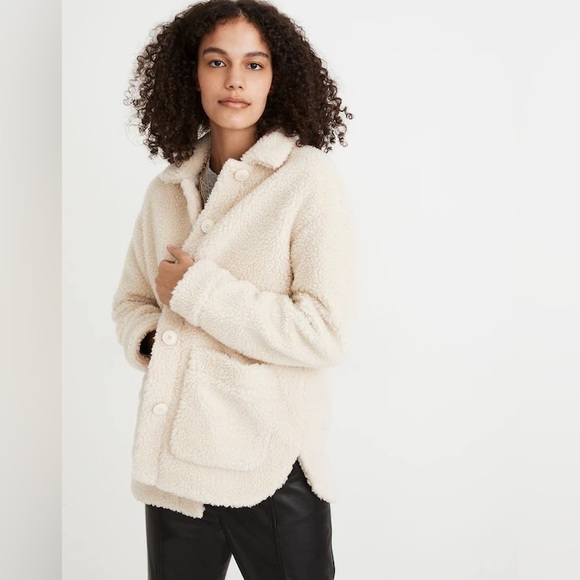 EUC Madewell Sherpa Walton Shirt-Jacket | White Teddy Coat | Women’s Plus XXL - Picture 2 of 16